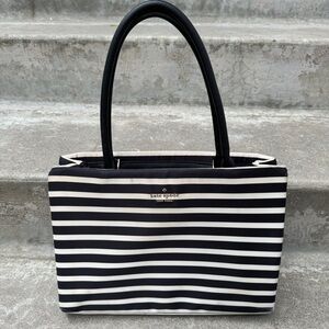 Kate Spade Phoebe Black Cream White Striped Nylon Leather Purse Handbag